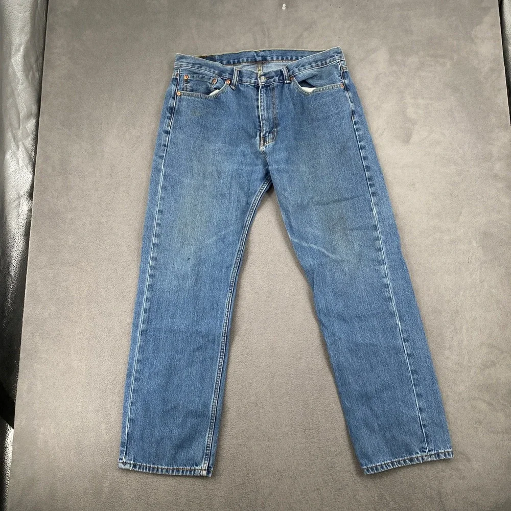 Levis 505 Regular Fit Mens Jeans 36x32 Medium Wash Straight Leg Blue Denim 8046